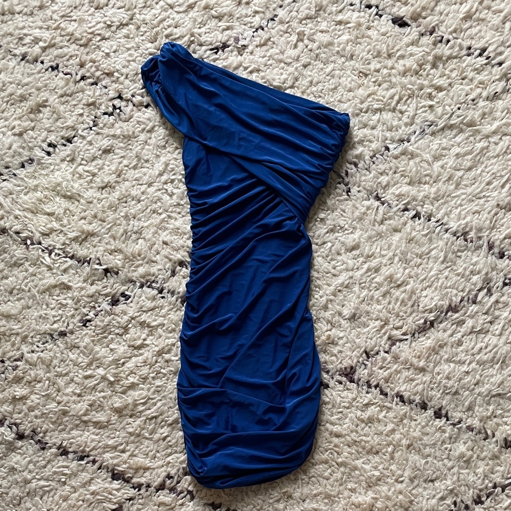 Aqua Vibrant Blue One-Shoulder Mini Dress